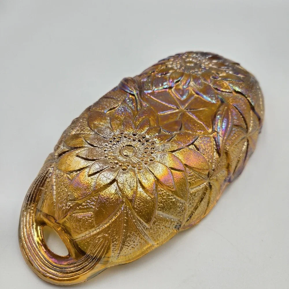 Vintage Indiana Glass‎ Lily Pons 605 Pickle Dish Iridescent Amber Relish Celery